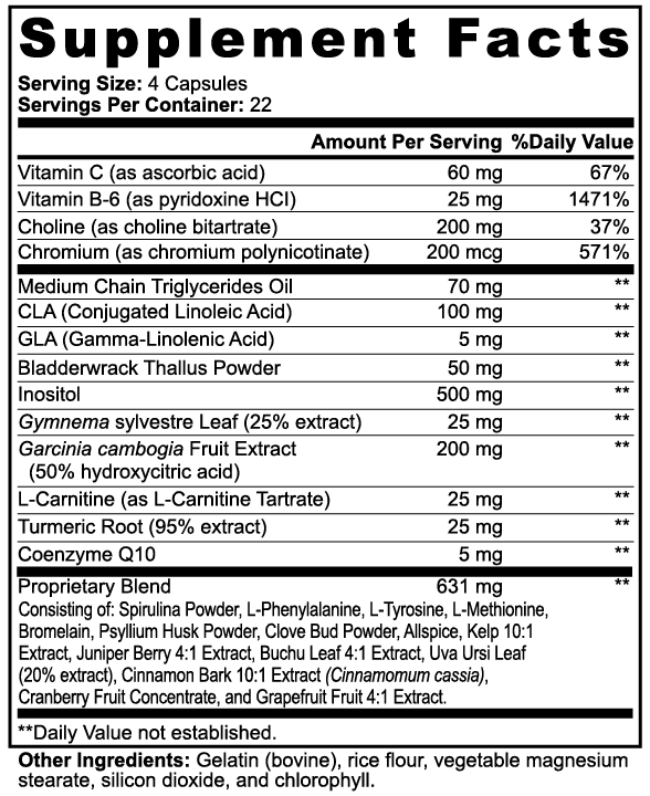 Supplement facts label with detailed nutritional information on a white background