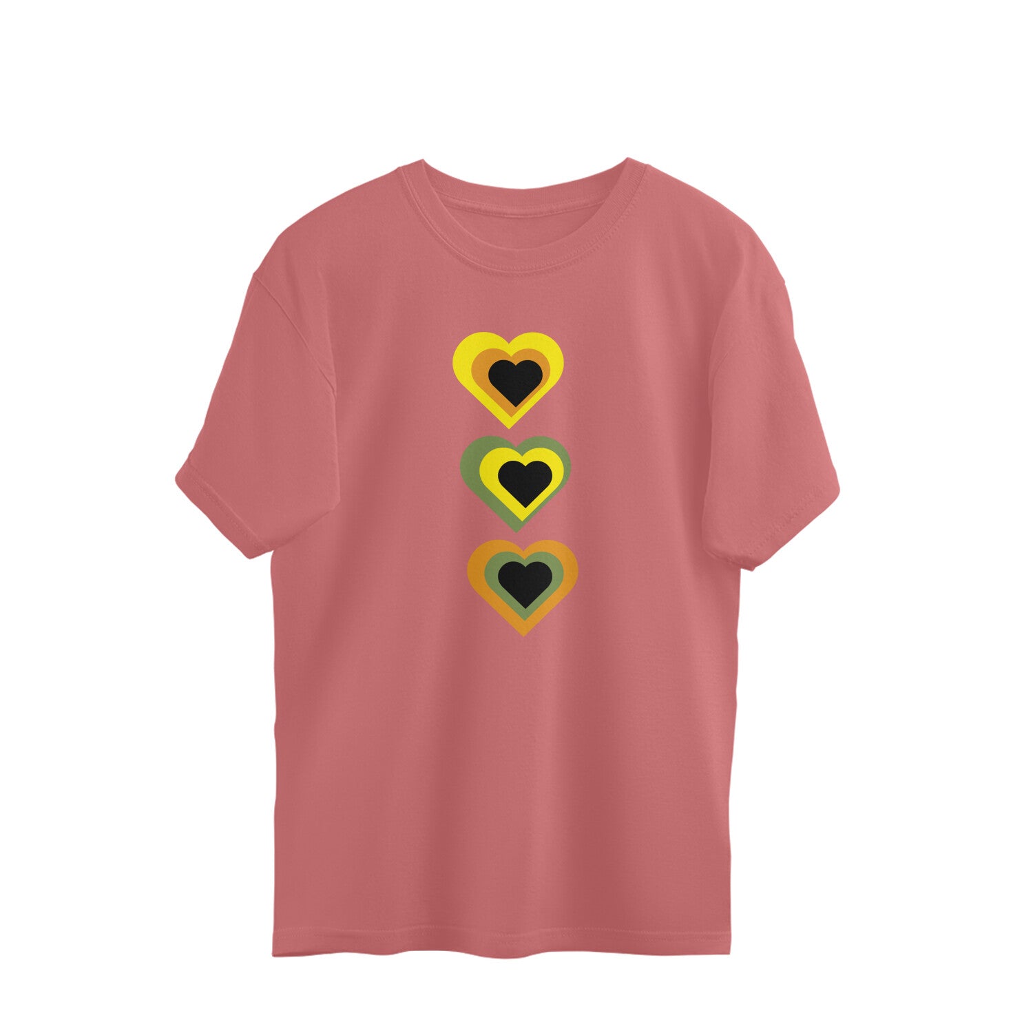 Pink t-shirt with heart designs on a white background