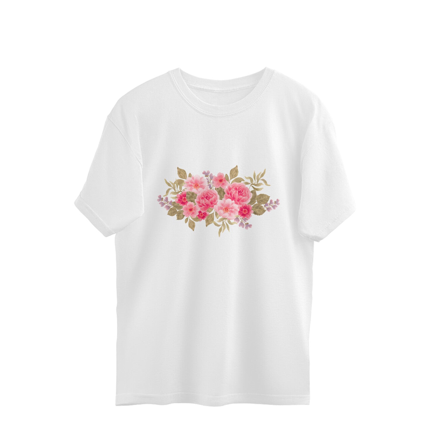 White t-shirt with a floral design on a white background